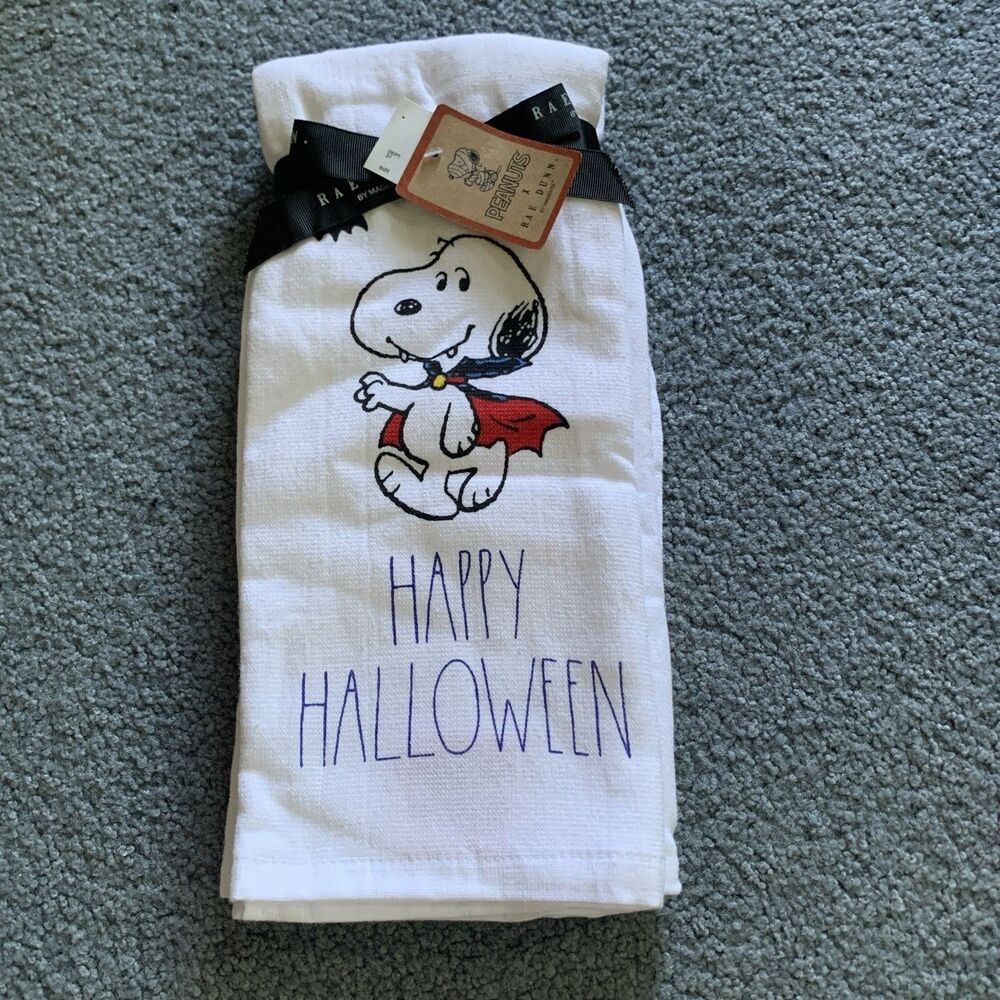 Rae Dunn Peanuts Snoopy Happy Halloween Holiday Kitchen Towels 2 Pk NEW
